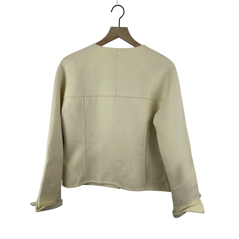 St. John Women's 6 Cashmere Wool Angora Old Money Neutral Blazer Cream - Picture 7 of 8